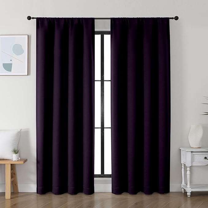 Simplebrand Ava BlackBerry Blackout Curtains for Bedroom 72 Inch Length 2 Panels Set, Privacy Thermal Insulated Rod Pocket Door Window Curtains for Patio French Door Front Door, W40 x L72 Inch
