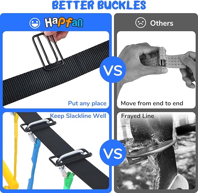 Hapfan 65 ft Ninja Warrior Obstacle Course for Kids with Swing, Ninja Rope Course with 11 Obstacles for Backyard Outside, Tree Slackline Jungle Gym Outdoor