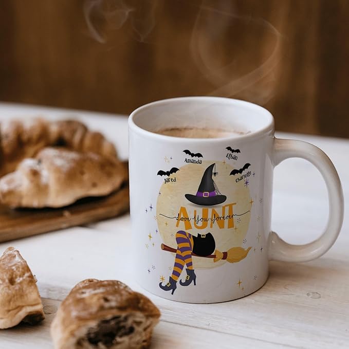 Personalized Witch Mug with Kids Names - Halloween Coffee Cup & Gift for Women - 11 or 15 Oz
