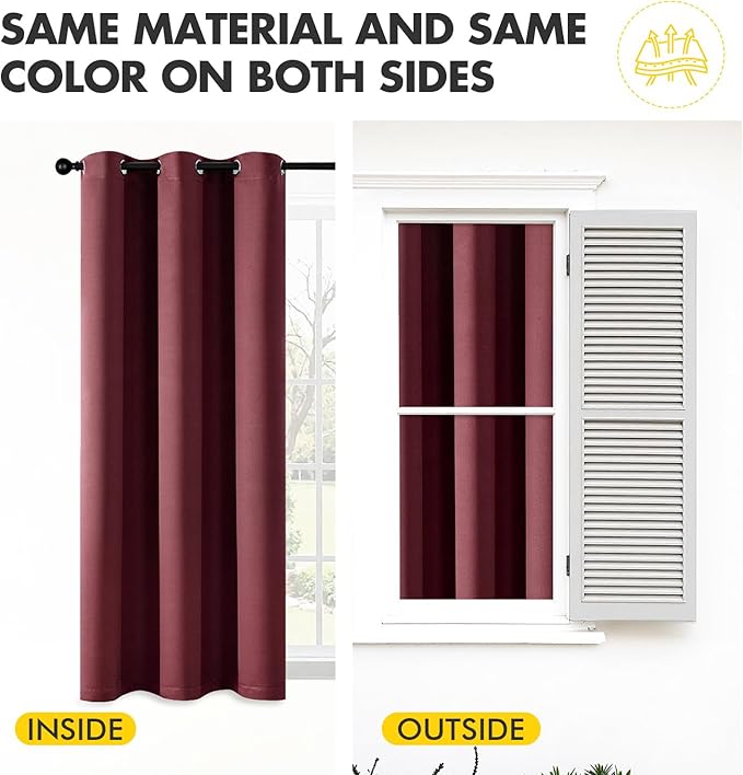 MIULEE Burgundy Red Blackout Curtains for Bedroom Living Room 90 Inches Long 2 Panels, Thermal Insulated Room Darkening Drapes Solid Grommet Top Noise Reduction Christmas Window Treatments 40x90 Inch