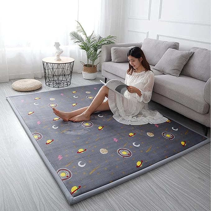 Loartee Coral Velvet Area Rug - 1" Thick Memory Foam Baby Play Mat, Washable Toddler Carpet, Home Decor for Living Room, Nursery, Kids Bedroom, Astral Gray, 6'7"x6'7"