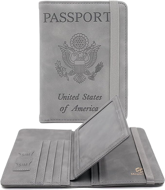 Melsbrinna RFID Passport Holder for Travel, Unisex Adults, Grey, PU Leather, RFID Protected, Passport Cover