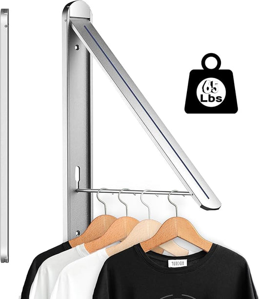 Wall Mounted Clothes Drying Rack - Foldable Indoor Laundry Rack,Space Saving Collapsible Clothes for Bathroom, Dorm, Apartment, RV, Laundry Room Organization.(Silver-Aluminum)