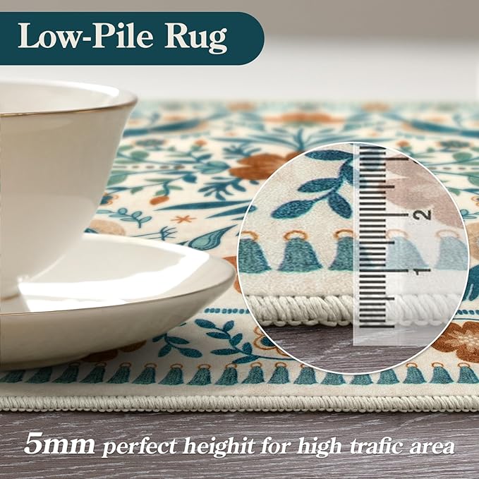 Moynesa Boho Birds Area Rug 5x7 Washable Rug, Floral Carpet for Living Room Low-Pile Soft Bedroom Rugs, Jungle Animal Beige Dining Room Rug Indoor Non-Slip Floor Carpet for Playroom