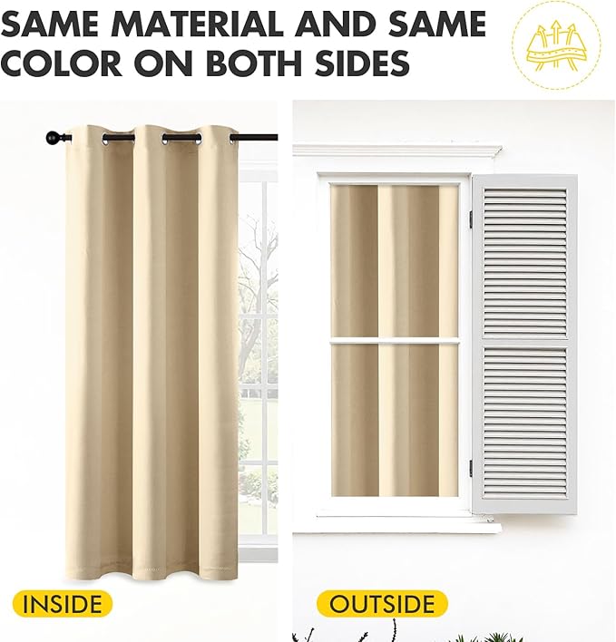MIULEE Short Curtains for Windows - Cream Beige Blackout Half Window Curtains Thermal Insulated Privacy Drapes for Kitchen Bedroom Bathroom Grommet Top Small Basement Tiers W40 x L36 Inch 2 Panels