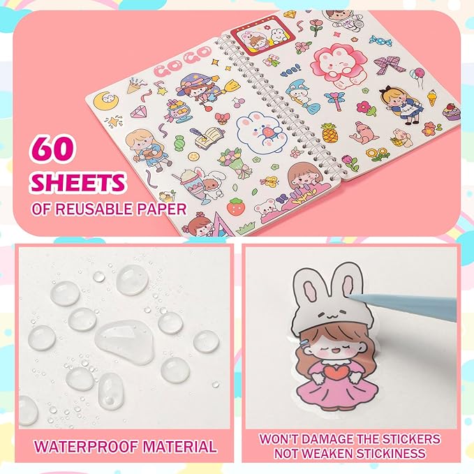 Reusable Sticker Book 60 Sheets, Sticker Collecting Book Album, Reusable Sticker Album,Sticker Organizer,Blank Sticker Book for Adults Children,Sticker Keeper Book with Tweezer and Spatula,A5