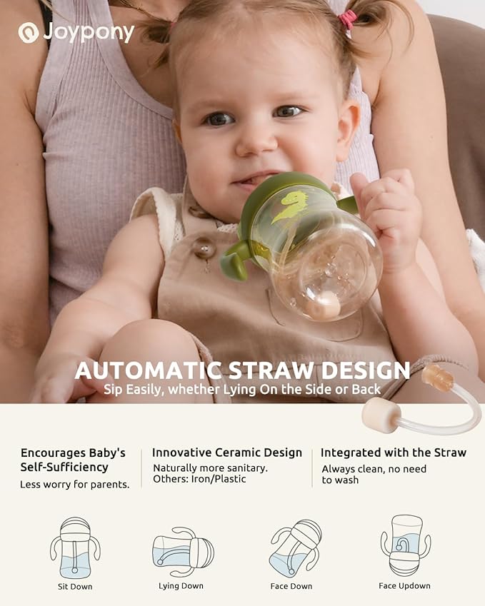 Sippy Cups for Toddlers 1-3, Spill Proof Weighted Straw Cup with Handle for Baby 6 Months + old, 2 Silicone Straws, PPSU, BPA Free, 9 oz (Green)