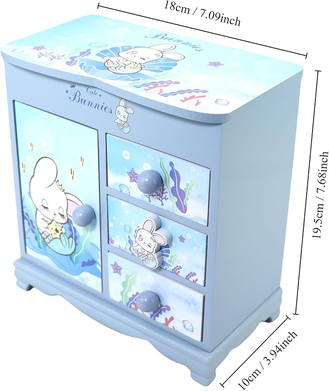 Children jewelry box for girls blue Cute bunny girls jewelry box Little girl birthday christmas Gift kids jewelry box