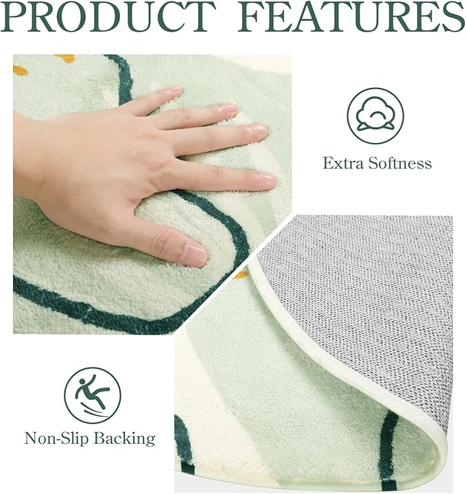 Lahome Green Hallway Runner - 2x7 Washable Non-Slip Runner Rug Throw Lightweight Soft Bathroom Runner Rug, Boho Botanical Print Indoor Carpet Runner for Bedroom Kitchen Entrance Laundry Living Room