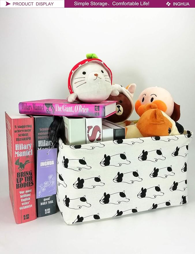 Rectangular Storage Basket Fabric Organizer Bin for Toys,Books,Clothes,Gifts,Pets-Perfect for Home,Office,Nursery,Dorm,Shelf(Rec Bulldog)