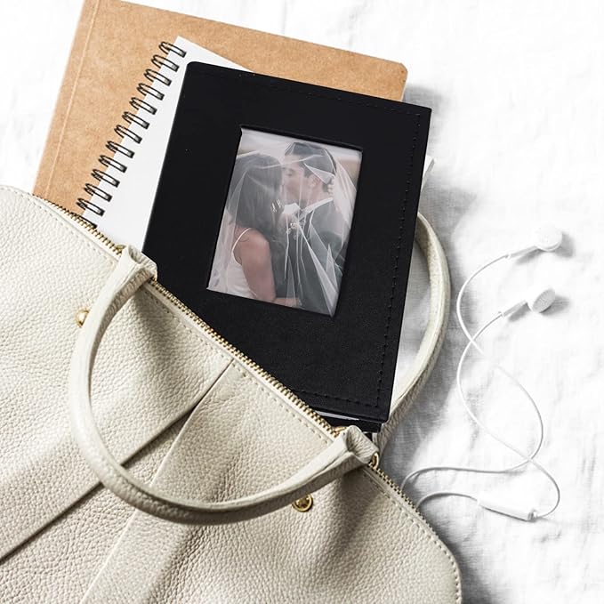 RECUTMS 100 Photo Album for 4x6 100 Small Photos Black Premium Leather Cover Inner White Page Vertical Photo Book for Family Wedding Graduation （Black）