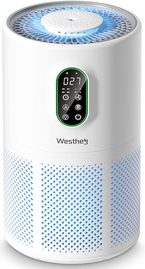Air Purifiers for Home Large Room up to 1650 ft², WESTHEY H13 True HEPA Air Purifier for Bedroom with Night Light, Air Quality Monitor, Fragrance Sponge, Air Cleaner for Wildfire Smoke Dander Dust