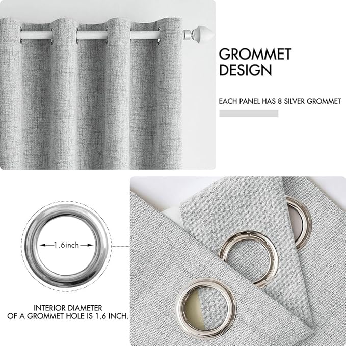 MIULEE Linen Curtains 100% Blackout for Bedroom Thermal Insulated Glacier Gray Grommet Room Darkening Curtains & Drapes for Living Room Nursery 52 x 72 Inch (2 Panels)