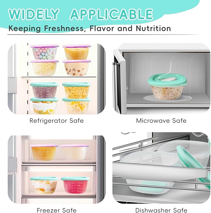 Leak-Proof Baby Food Storage Containers 12-Pack - 4oz BPA-Free Freezer & Microwave Safe Food Jars with Airtight Lids for Infants, Travel, Nurseries