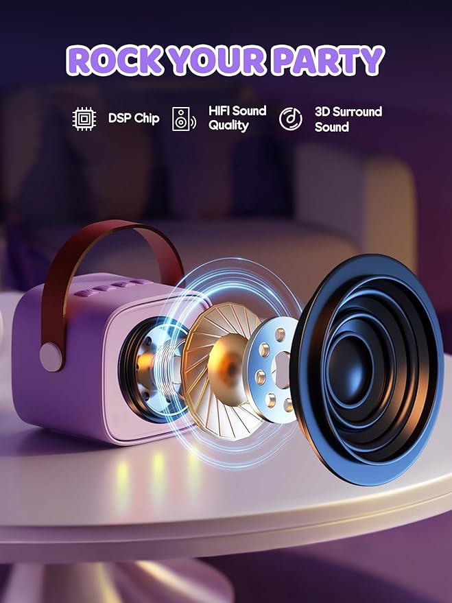 YLL Mini Karaoke Machine for Kids Adults: Portable Loud Speaker with 4 Wireless Microphones -Most Popular Birthday Party Gifts for Girls Boys 3, 4, 5, 6, 7, 8, 9, 10+ Year Old Toys(Purple)