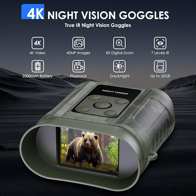 Night Vision Goggles,Compact Night Vision Binoculars,32GB Card Included, Photo/Video Capture,Outdoor Tools for Education, Wildlife Watching,Gifts for Boy, Gifts for Men, Gifts for Father(Green)