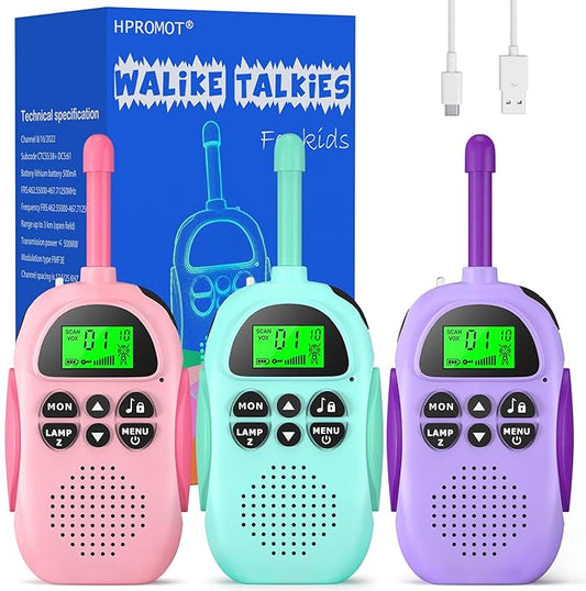 Walkie Talkies for Kids Rechargeable 3 Pack Walkie Talkies, Long Range 22 Channels 2 Way Radio Kids Birthday Toy Gift for 3-12 Year Old Boys Girls Outdoor Adventures Camping Hiking