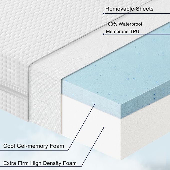 Lisara Baby Bassinet Mattress Pad, 32 x 16 Dual Sided Gel Memory Foam Mattress with Waterproof, Removable and Breathable Ice Silk Cover, Fit for Dream On Me Karley & Willow BabyBassinet