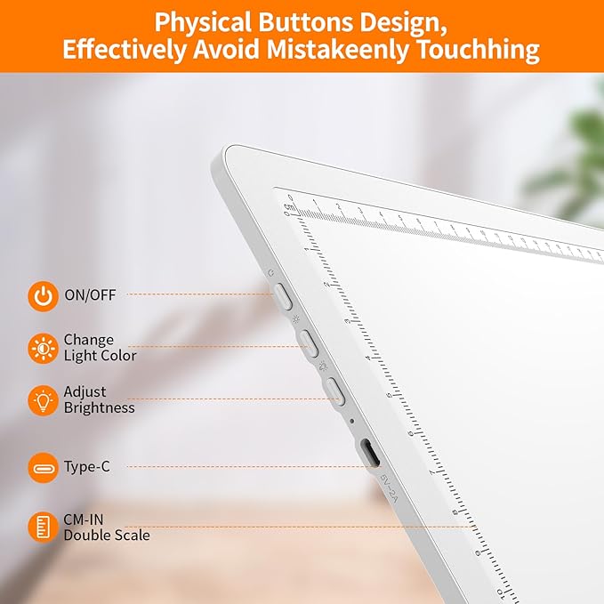 Elice Magnetic A4 Light Board for Diamond Painting, Ultra-Thin Tracing LED Light Box with Side Buttons, Super Bright Diamond Art Light Pad, Light Table for Drawing, Sketching, Weeding Vinyl - White