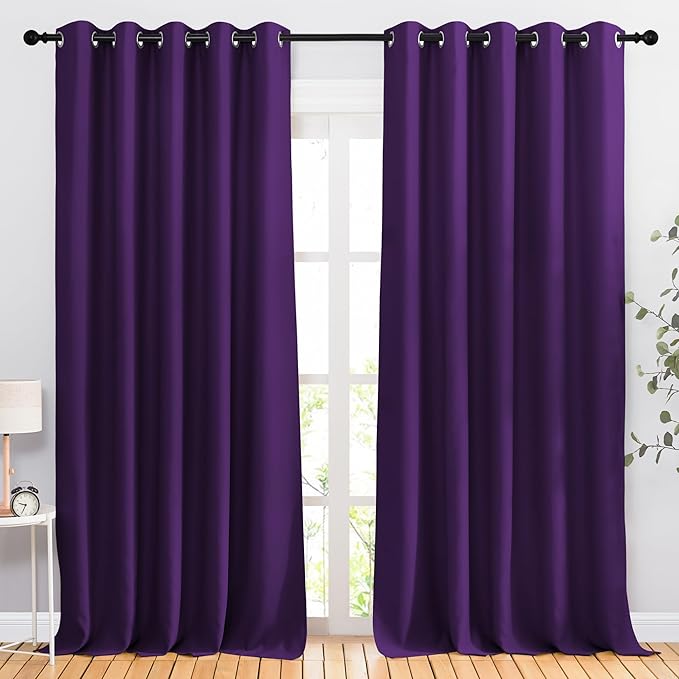 NICETOWN Room Darkening Curtains for Room Divider, Grommet Thermal Curtains Light & Sound Reducing Window Treatments for Sliding Glass Door, W66 x L110, Royal Purple, 2 Panels