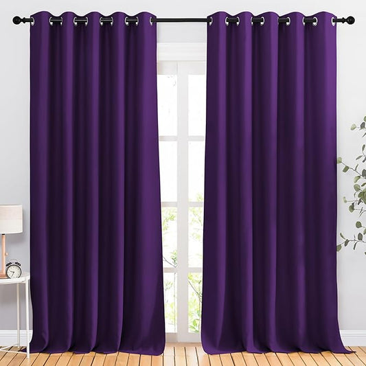 NICETOWN Room Darkening Curtains for Room Divider, Grommet Thermal Curtains Light & Sound Reducing Window Treatments for Sliding Glass Door, W66 x L118, Royal Purple, 2 Panels