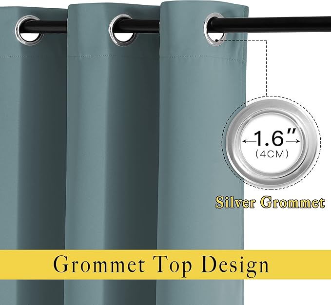 NICETOWN Bedroom Blackout Curtains Panels - Triple Weave Energy Saving Thermal Insulated Solid Grommet Blackout Draperies for Patio, 1 Pair, Greyish Blue, W52 x L95 Inch
