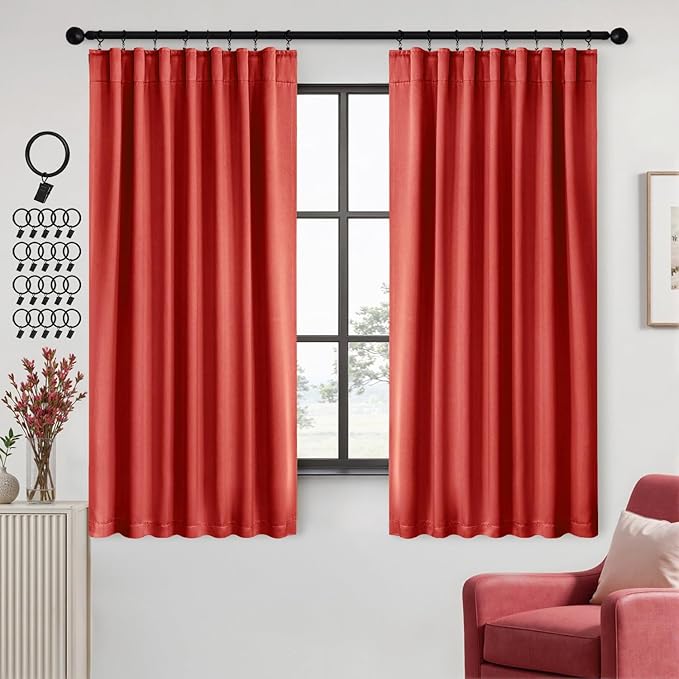 ANRODUO Back Tab Blackout Curtains for Bedroom Living Room, Rod Pocket Pinch Pleated Thermal Insulated Room Darkening Curtains 63 Inches Long 2 Panels, Burnt Orange, 42 x 63 Inch