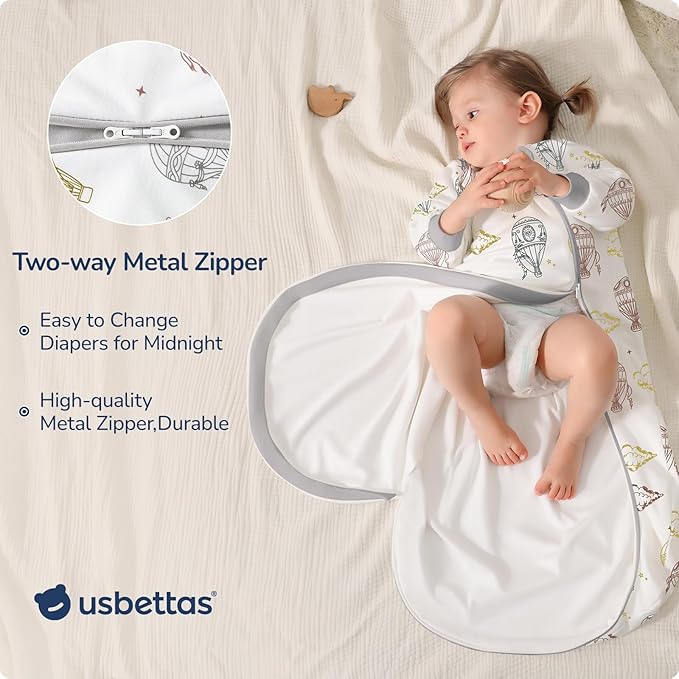 Baby Sleep Sack 12-18 Months, Cotton Detachable Long Sleeve Sleep Sack, 2.5 Tog Toddler Sleeping Sack with Temperature Strips, 2-Way Zipper Wearable Blankets for Newborns, Hot Air Balloon