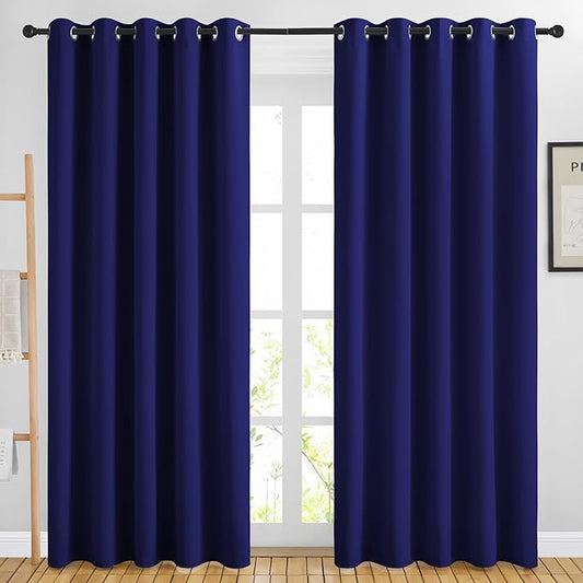 NICETOWN Blackout Curtains Panels for Bedroom - 3 Pass Microfiber Noise Reducing Thermal Insulated Solid Ring Top Blackout Window Drapes (2 Panels, 66 x 84 Inch, Navy Blue)