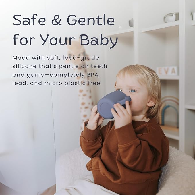 Silicone Sippy Cups with Easy Grip Transition Handles and a Soft Spout. A Non Toxic No Spill Unbreakable Training Cup 150ml/5oz |2-PACK Midnight Blue and Canary|