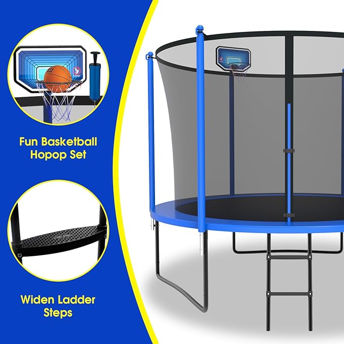 SKYUP Tranpoline 1500LBS 16 15 14 12 10 8 FT Tranpoline for 7-10 Kids and Adults, Windproof Outdoor Tranpoline with Enclosure Net, Basketball Hoop, Easy to Install & Last Long - ASTM Approved