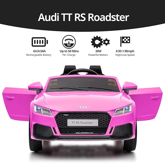 Kids Electric Car, Licensed Audi 6V Kids Ride on Toy Car for Toddlers - Pink