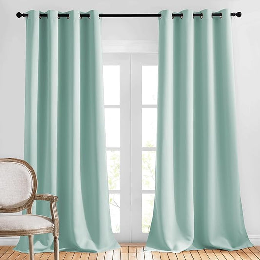 NICETOWN Room Darkening 108 inches Long Curtains for Living Room - Ring Top Thermal Insulated Sound Reducing Window Treatment Drapes for Nursery/Bedroom, W52 x L108, 2 Panels, Aqua Blue