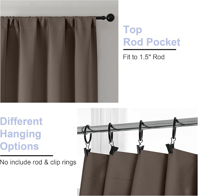 Simplebrand Ava Brown Blackout Curtains for Bedroom 96 Inches Long 2 Panels, Solid Thermal Insulated, Energy Saving Living Room Window Treatment Curtains Blackout Drapes, W40 x L96 Inch, Brown
