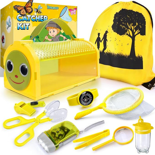 Bug Catcher Kit & Outdoor Explorer Kit for Kids, 10 Pcs Bug Catching Kit with Toy Cage, Backpack, Flashlight, Manifying Glass, Toy Net, Outdoor Exploration Toys Gift for Boys Girls 3-12