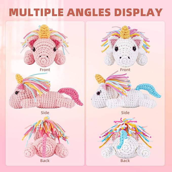 MOREJMTT Crochet Kit for Beginners, Learn to Crochet, Include Easy Knitting Soft Yarn, Step-by-Step Video Tutorial, Hook, Holiday Birthday Gift for Adults and Kids(Unicorn)