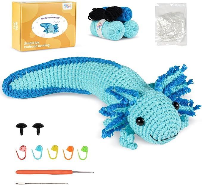 MOREJMTT Crochet Kit for Beginners, Crochet Animal Kits,Crocheting Kit for Starters, Learn to Crochet with Step-by-Step Video Tutorials, Beginner Crochet Kit for Adults(1 Pack Axolotl)
