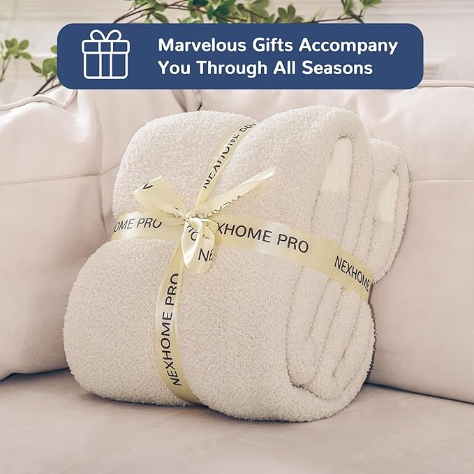 NEXHOME PRO Super Soft Blanket for Women, Cozy Blanket Warm Reversible Knit Lightweight Throws for Couch, Sofa Bed, Picnic, Heather Ivory, 50 x 60 inches