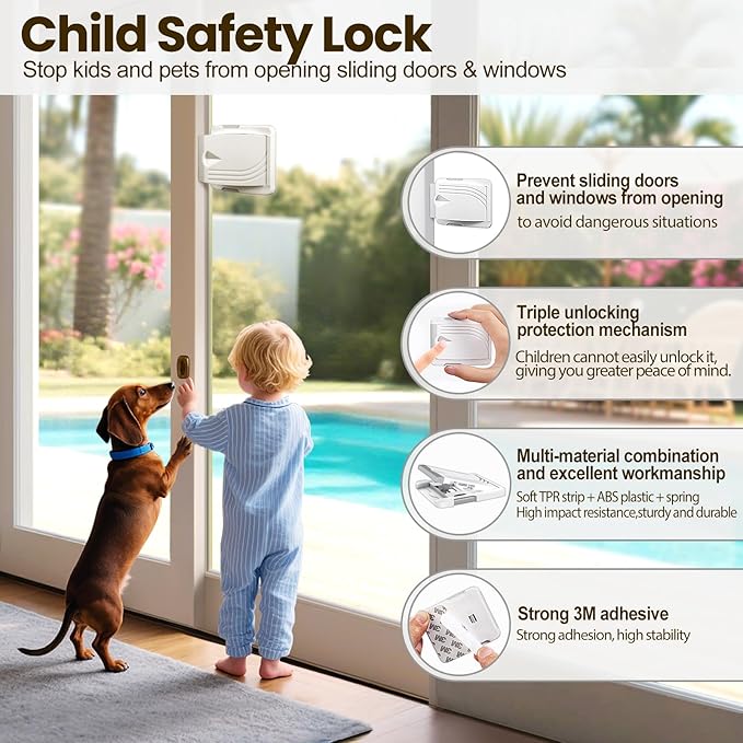 Sliding Door Lock 2 Pack, Child Safety Lock For Sliding Glass Doors, Easy To Install, Keeps Your Baby Out Of Danger, For Sliding Glass Doors, Sliding Windows, Sliding Closets, Etc (Grey)