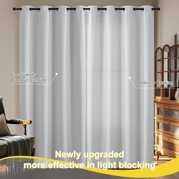 NICETOWN 100% Blackout Curtains 84 inch Long for Bedroom, Total Blackout Thermal Insulated Grommet Long Window Curtains 2 Panels Set, 2 Panels, Greyish White, 52 inch Wide