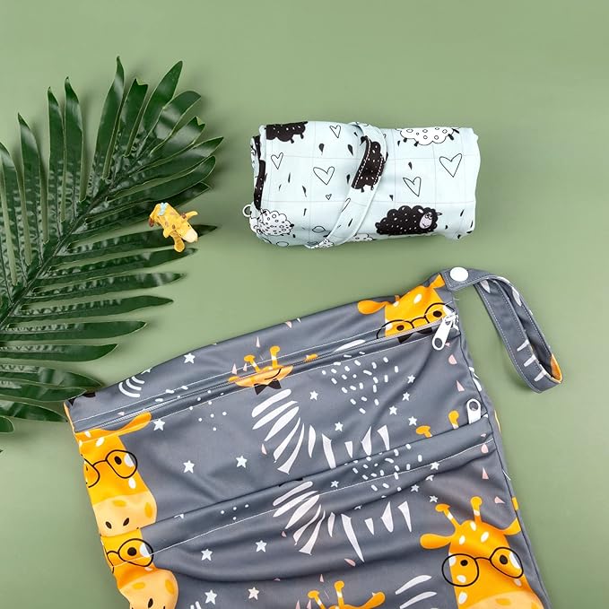 ALVABABY 2pcs Cloth Diaper Wet Dry Bags Waterproof Reusable with Two Zippered Pockets Travel Beach Pool Daycare Soiled Baby Items Yoga Gym Bag for Swimsuits or Wet Clothes LZ1920