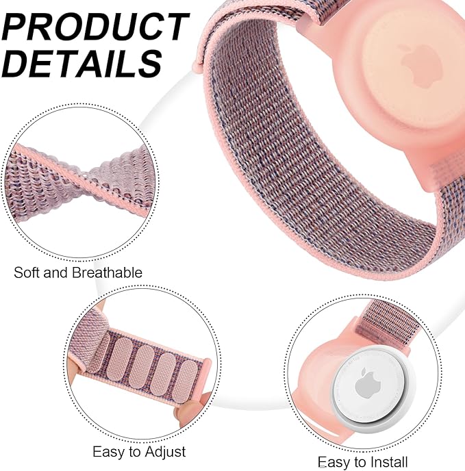 Kids Wristband Protective Case Compatible with Apple AirTag, Adjustable Nylon Bracelet for Air Tag GPS Tracker Holder with Anti Lost Watchband for Toddler Child Kids (Pink+Grey)