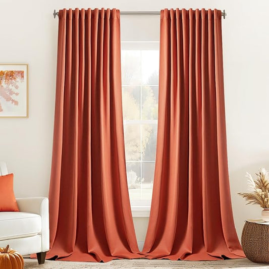 MIULEE Back Tab Burnt Orange Blackout Curtains 120 Inch Long 2 Panels Set for Living Room Bedroom Privacy, Fall Terracotta Rod Pocket/Pinch Pleated Extra Long Room Darkening Light Blocking Drapes