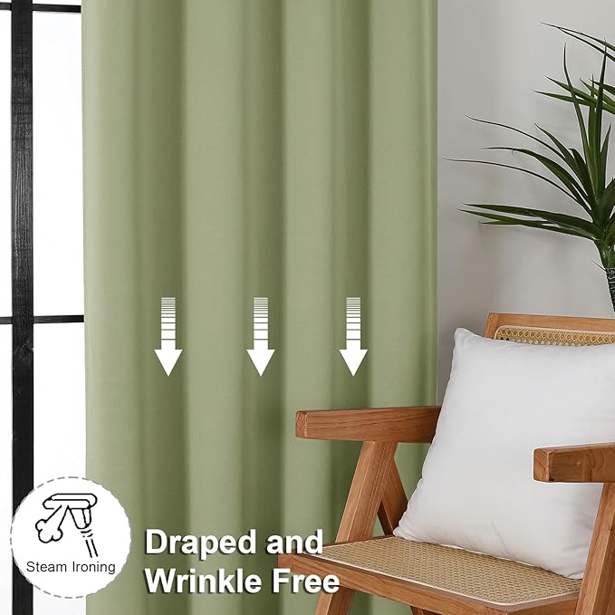 Simplebrand Ava Sage Green Blackout Curtains for Bedroom 90 Inches Long 2 Panels Set, Solid Privacy Energy Saving Living Room Window Treatment Curtains Blackout Drapes, W50 x L90 Inch, Sage Green