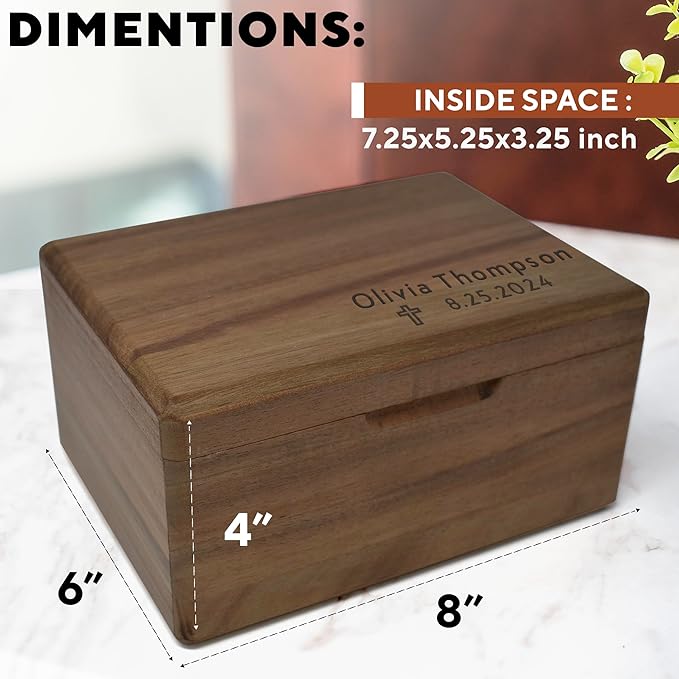 First Communion Personalized Gifts - Custom Engraved In Baptism Keepsake Box, Christening Storage Chest for Baby, Customized Baptism Gift for Girl, Personalized Confirmation Memory Box, 8x6x4 in