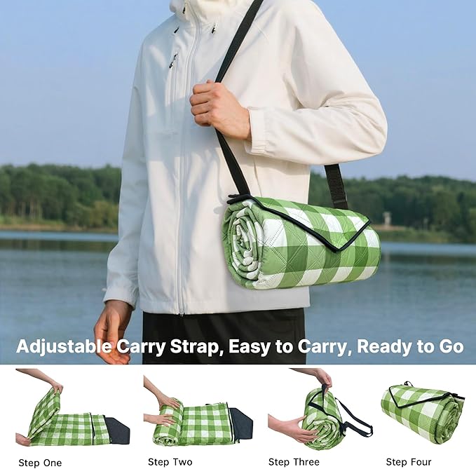 TigeJoy Extra Large Picnic Blanket Waterproof Foldable 80''x80'', Outdoor Picnic Mat Beach Blanket Sandproof for Park, Grass, Travel, Hiking, Camping Essentials, Gingham Picnic Blanket