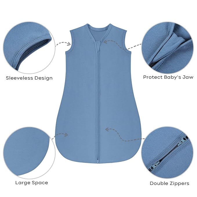Yoofoss Baby Sleep Sack 0-6 Months Baby Wearable Blanket 100% Organic Cotton 2-Way Zipper TOG 0.5 Toddler Sleeping Sack 3 Pack, Comfy Soft Lightweight(Small)