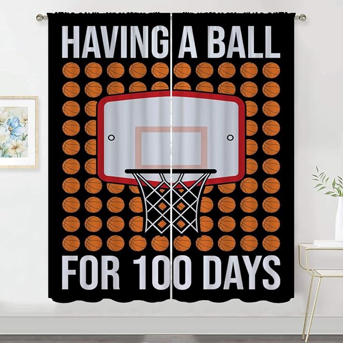 Basketball Blackout Curtains for Boy Girl Room Darkening Decor,Sports Themed Hoop and Many Basketballs Bedroom Living Room Home Rod Pocket Thermal Insulated Window Curtain/Drapes Panel,42x45 Inch…