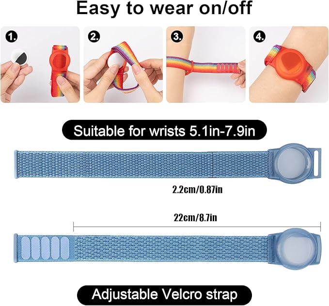 Kids Wristband Compatible with Apple AirTag, Protective Case for Air Tag GPS Tracker Holder with Nylon Bracelet, Adjustable Anti Lost Watch Band for Toddler Child Elder(Blue)