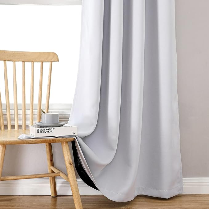 ChrisDowa 100% Blackout Curtains 120 inch Long for Bedroom with Black Liner, 2 Thick Layers Total Blackout Thermal Insulated Grommet Long Window Curtains 2 Panels Set (Greyish White, 52 x 120 Inch)
